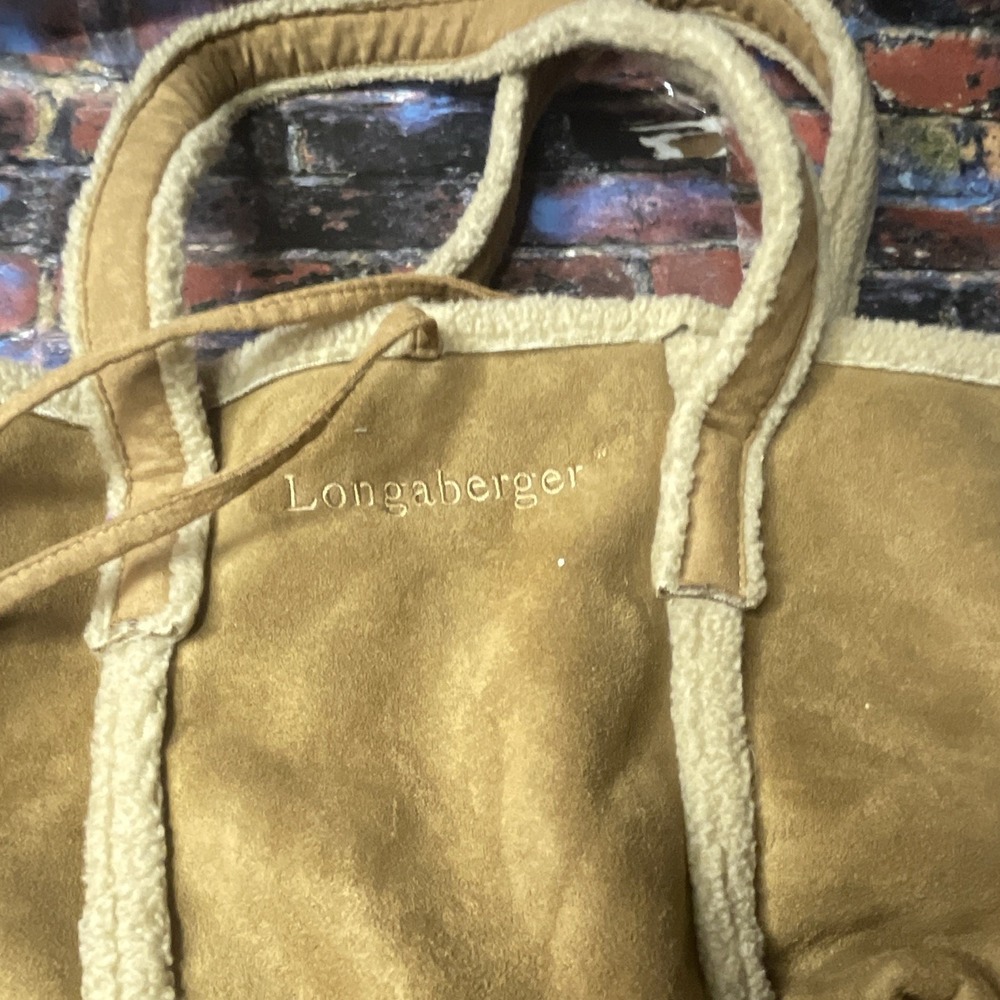 Longaberger Brown Tote Bag Faux Shearling Trim Top Handle